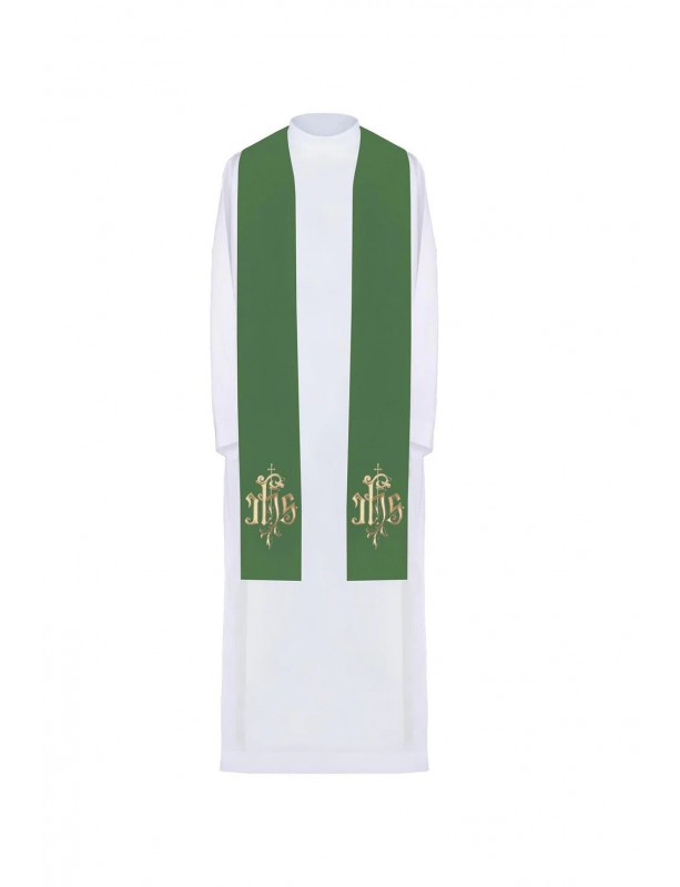 IHS embroidered green stole (43H)