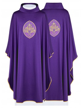 Embroidered chasuble with IHS symbol - purple (H198)