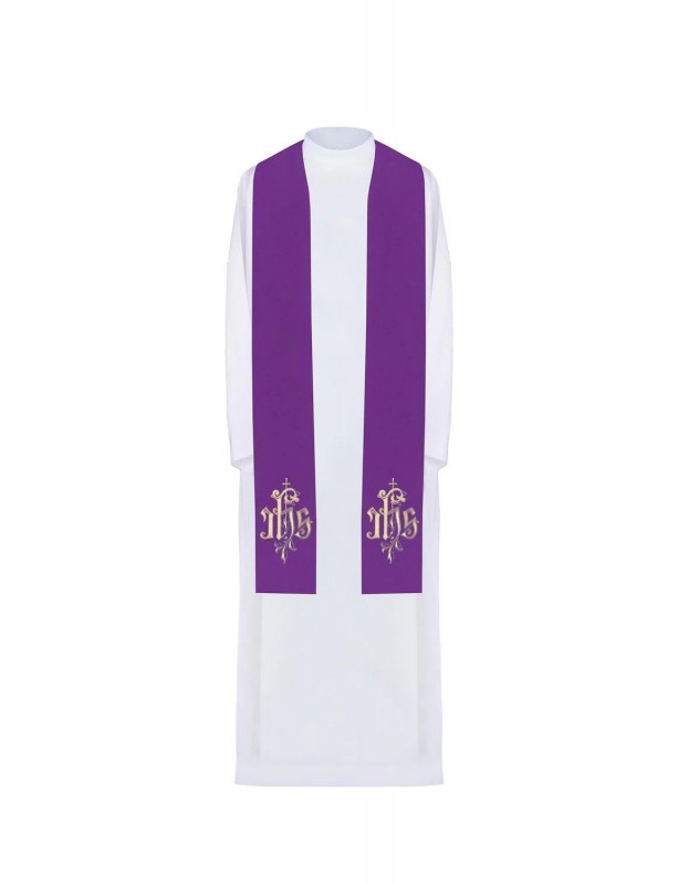 IHS embroidered purple stole (46H)