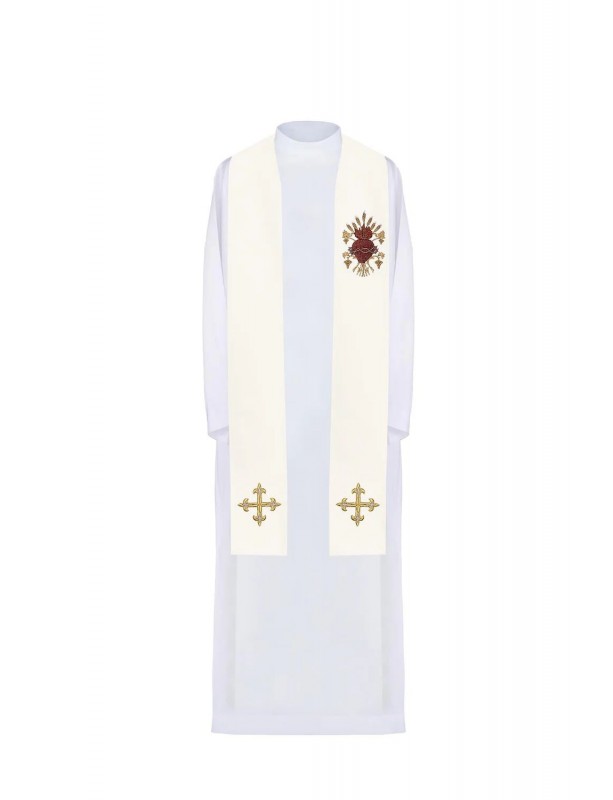 Priesterstola, bestickt, Ekru Herz Jesu (1H)