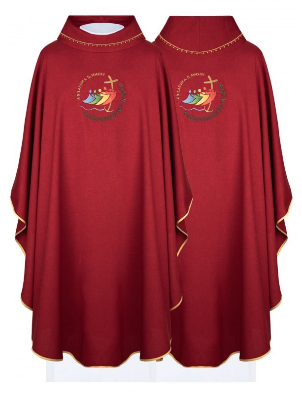 Embroidered red chasuble Peregrinantes in Spem (3) - JUBILEE ROME 2025