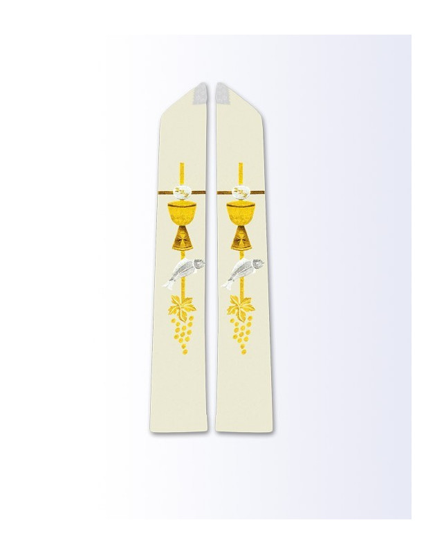 Stole with Gold Chalice, Host, Grapevine, and Fish Embroidery