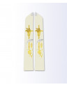 Ecru Priest Stole with Gold Cross, Grapes, Wheat, and Fish Embroidery