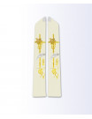 Ecru Priest Stole with Gold Cross, Grapes, Wheat, and Fish Embroidery