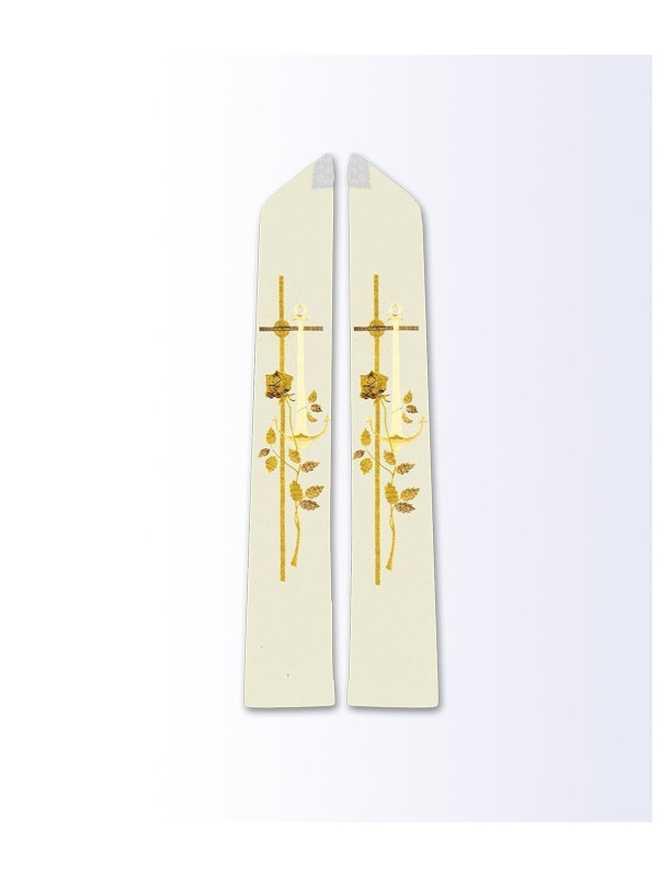 Ecru Priest Stole with Gold Cross, Grapevine, and Wheat Embroidery