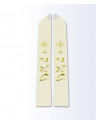 Ecru Priest Stole with Gold Cross, Wheat, and Grapevine Embroidery - Elegant Eucharistic Design