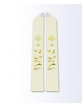 Ecru Priest Stole with Gold Cross, Wheat, and Grapevine Embroidery - Elegant Eucharistic Design