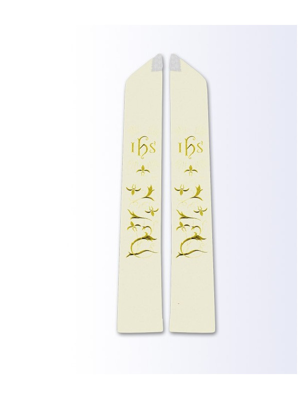 Ecru Priest Stole with Gold Cross, Wheat, and Grapevine Embroidery - Elegant Eucharistic Design