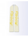 Ecru Priest Stole with Gold Chi-Rho, Wheat, and Grapevine Embroidery