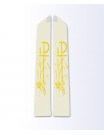 Ecru Priest Stole with Gold Chi-Rho, Wheat, and Grapevine Embroidery