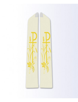 Ecru Priest Stole with Gold Chi-Rho, Wheat, and Grapevine Embroidery