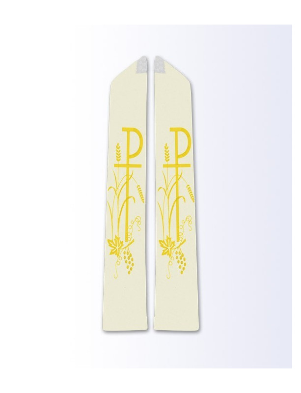 Ecru Priest Stole with Gold Chi-Rho, Wheat, and Grapevine Embroidery
