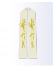 Ecru Priest Stole with Gold Chi-Rho, Alpha and Omega, Grapevine, and Wheat Embroidery