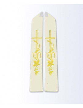 Ecru Priest Stole with Gold Cross, Wheat, and Grapevine Embroidery