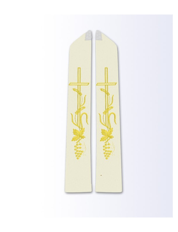 Ecru Priest Stole with Gold Cross, Wheat, and Grapevine Embroidery