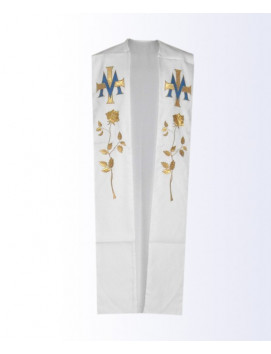 Priest Stole with Gold Marian Sing and Rose Embroidery