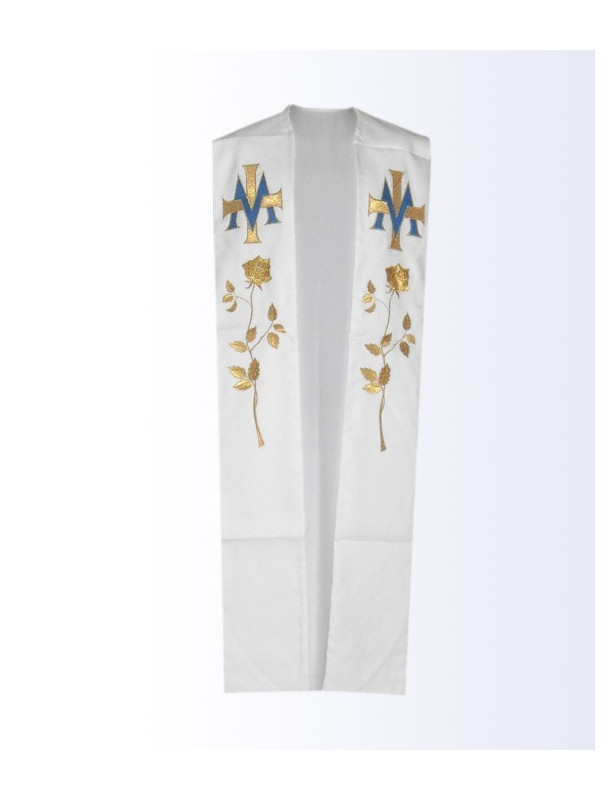 Priest Stole with Gold Marian Sing and Rose Embroidery