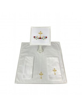 Chalice linen set, embroidered, floral motif