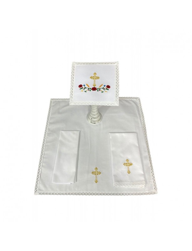 Chalice linen set, embroidered, floral motif