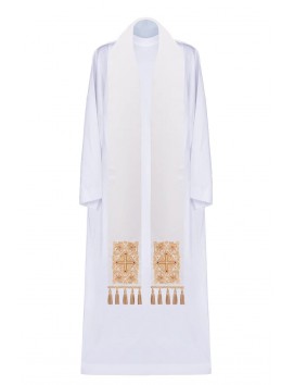 White embroidered priest's stole with decorative stones (51H)