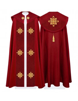Red embroidered cope with velvet red belt (32H)