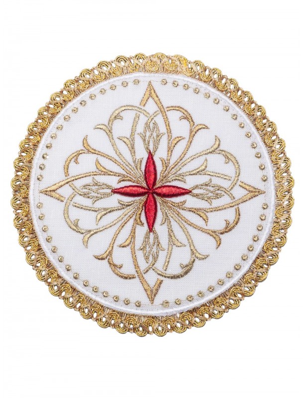 Chalice linen set, linen, embroidered red cross (78H)