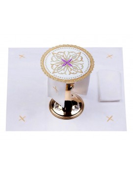 Chalice linen set, linen, embroidered purple cross (80H)