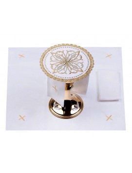 Chalice linen set, linen, embroidered with a golden cross (81H)