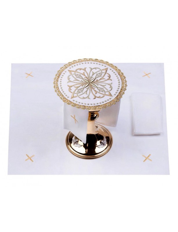 Chalice linen set, linen, embroidered with a golden cross (81H)