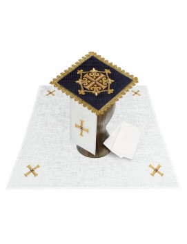 Purple Chalice linen set (velvet + linen), embroidered golden cross (82H)