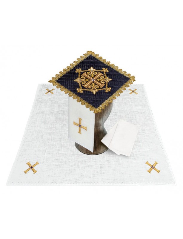 Purple Chalice linen set (velvet + linen), embroidered golden cross (82H)