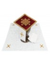 Chalice linen set, red (velvet + linen), embroidered with a golden cross (83H)