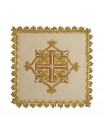 Chalice linen set, ecru (velvet + linen), embroidered golden cross (84H)