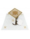 Chalice linen set, ecru (velvet + linen), embroidered golden cross (84H)