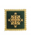 Green chalice linen set (velvet + linen), embroidered gold cross (85H)