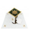 Green chalice linen set (velvet + linen), embroidered gold cross (85H)