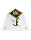 Green chalice linen set (velvet + linen), embroidered gold cross (85H)