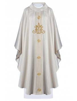 Marian embroidered chasuble, ecru, inspired by the rosary - shiny fabric (H200)