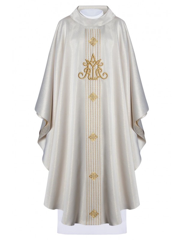 Marian embroidered chasuble, ecru, inspired by the rosary - shiny fabric (H200)