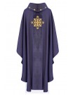 Purple embroidered chasuble, velvet, symbol of the cross (H207)