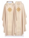 Embroidered chasuble, ecru, velvet, cross symbol (H208)