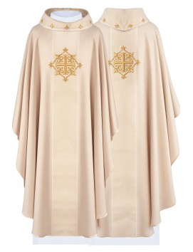 Embroidered chasuble, ecru, velvet, cross symbol (H208)