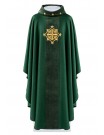 Embroidered green chasuble, velvet, symbol of the cross (H209)