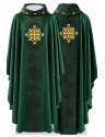 Embroidered green chasuble, velvet, symbol of the cross (H209)