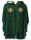 Embroidered green chasuble, velvet, symbol of the cross (H209)