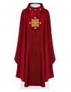 Embroidered red chasuble, velvet, symbol of the cross (H210)