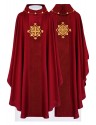 Embroidered red chasuble, velvet, symbol of the cross (H210)