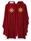 Embroidered red chasuble, velvet, symbol of the cross (H210)