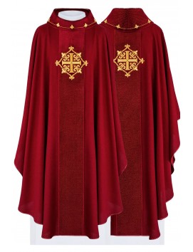 Embroidered red chasuble, velvet, symbol of the cross (H210)