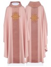 Embroidered rose chasuble, velvet, cross symbol (H211)